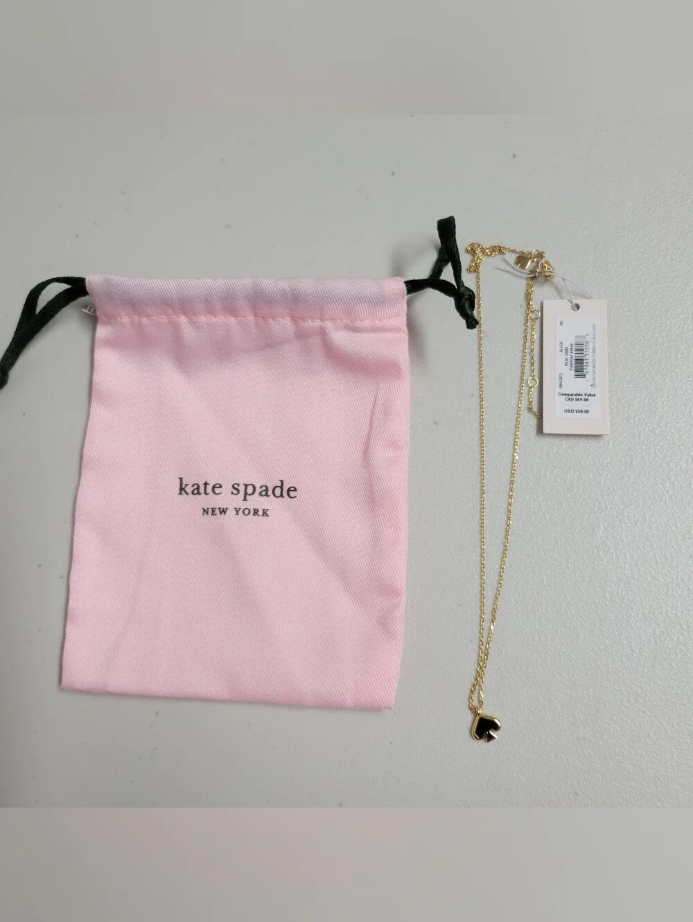 Kate Spade NWT Everyday Spade Enamel Mini Pendant Black & Gold.